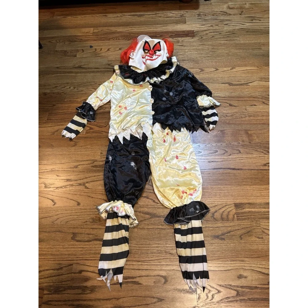 Halloween Carnival Nightmare Clown Outfit and‎ Mask Large 12-14 Glow In The Dark